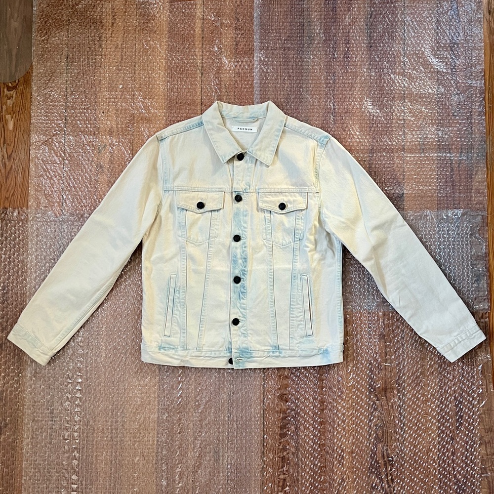Pacsun Bleached White Blue Jean Denim Trucker Jacket MEDIUM